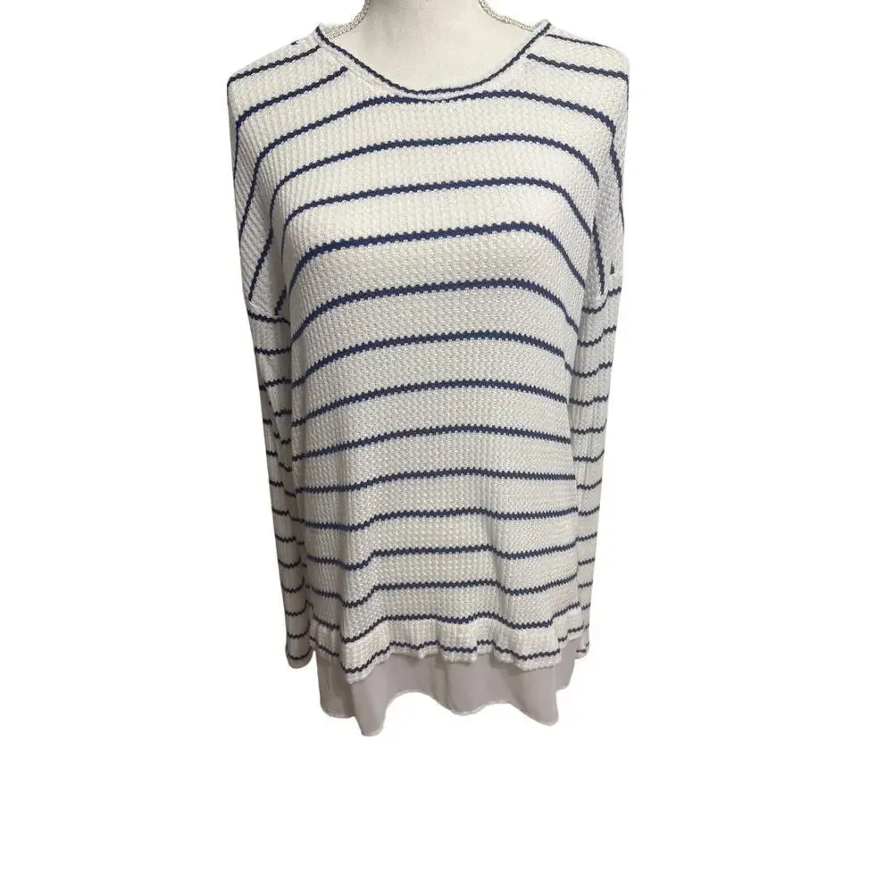 Anthropologie Stripped Women's Crewneck Sweater Whie/Blue Size Large - Picture 2 of 11